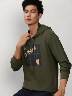 Men's Olive Typography Printed Hooded Cotton Sweatshirt product fleece lining warmth