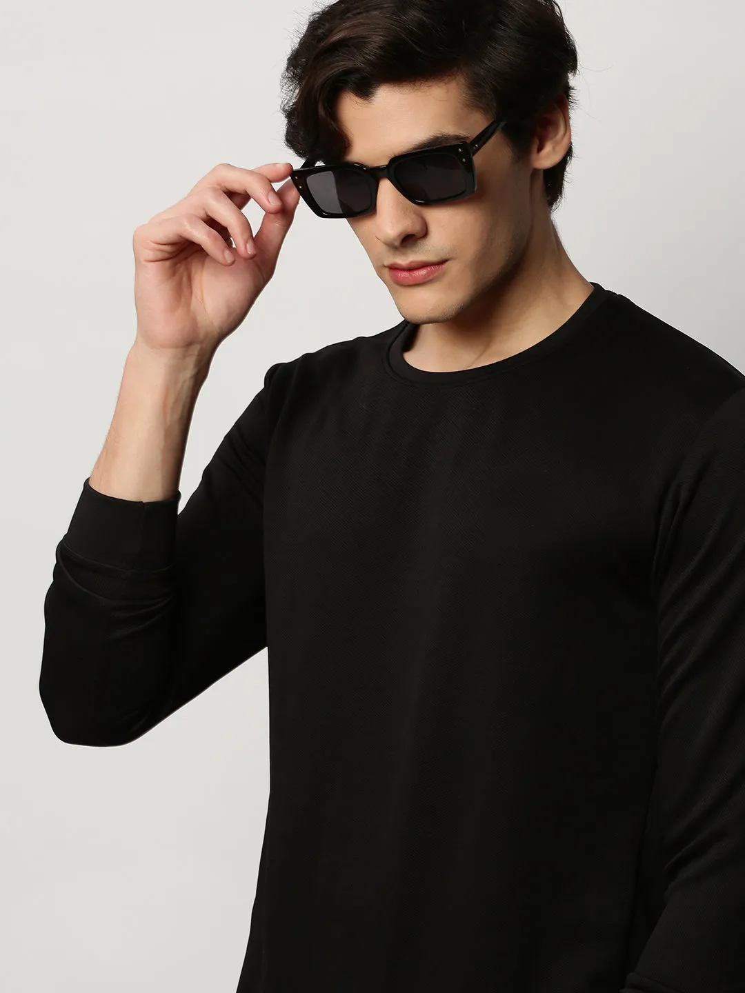Men's Black Round Neck Cotton Sweatshirt product rough ruggedness Relaxed Essentials