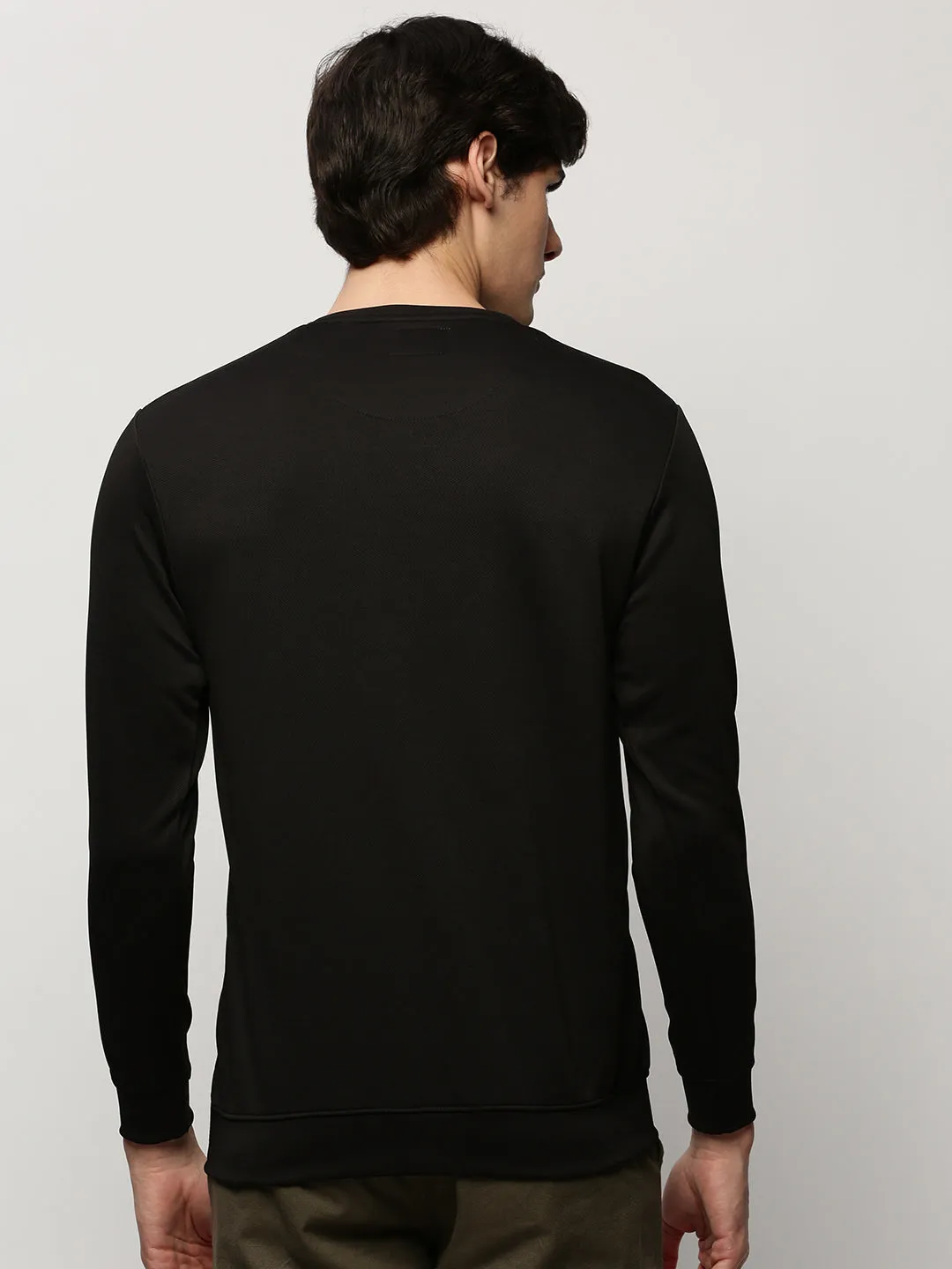 suitable for casual events Men's Black Round Neck Cotton Sweatshirt