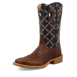 Twisted X Men's Tech X Rustic Brown and Navy Western Boot Slip Resistant Daily Walks Rugged Built Functional Minimalist