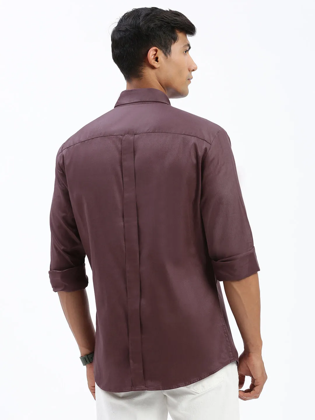 Men's Brown Standard Spread Collar Cotton Casual Shirt Casual Look Smooth Yarn