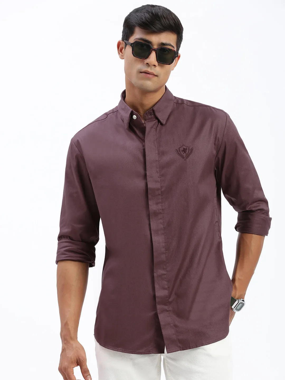 Hero Glow Summer Ready Men's Brown Standard Spread Collar Cotton Casual Shirt