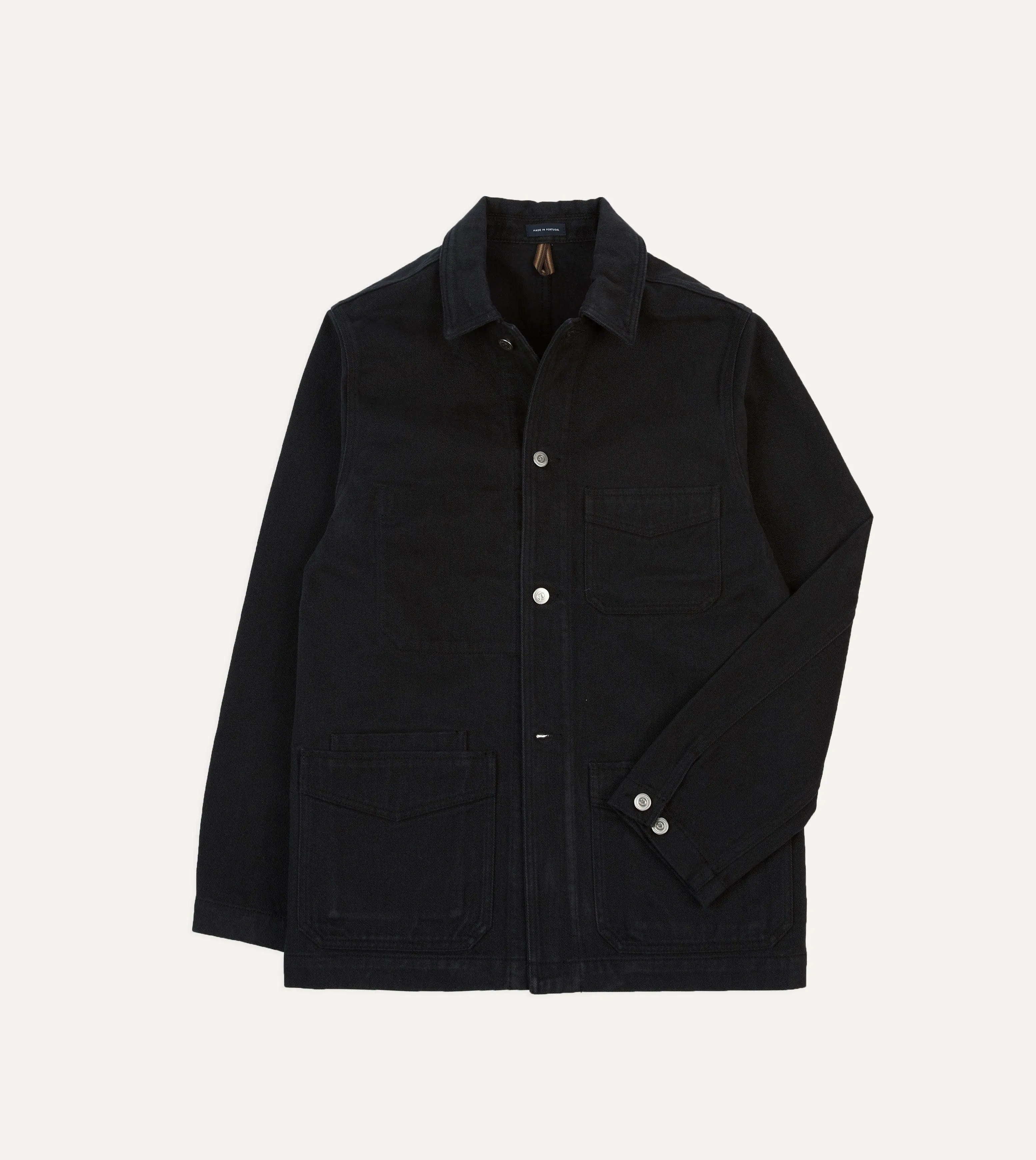 Black Heavy Twill Cotton Five-Pocket Chore Jacket Comfy Layers ReversibleStyle