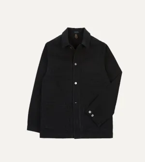 Black Heavy Twill Cotton Five-Pocket Chore Jacket Comfy Layers ReversibleStyle