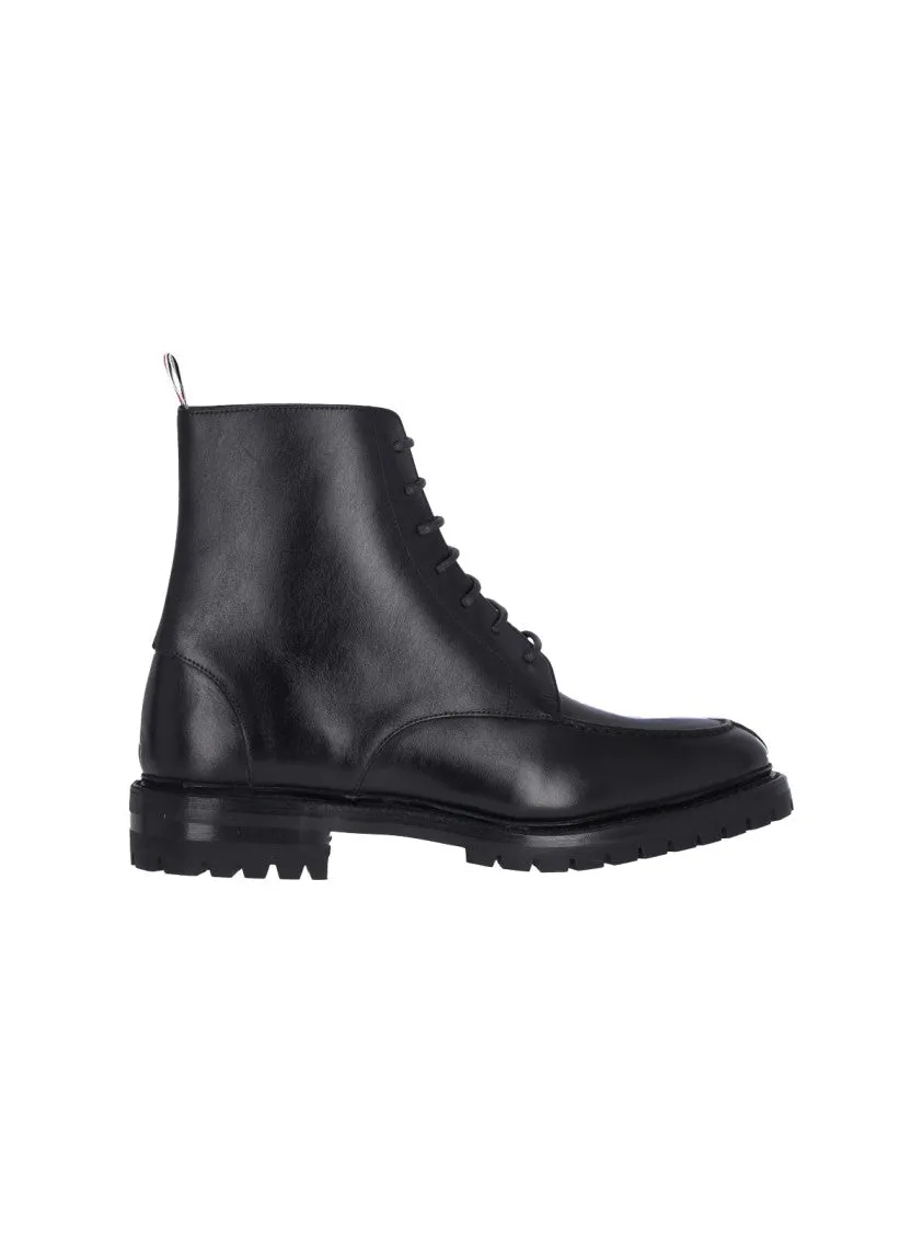 Classic Commando' Black Leather Derby Boots ?C Black Quick Dry Lining Fabric Luxury Brand