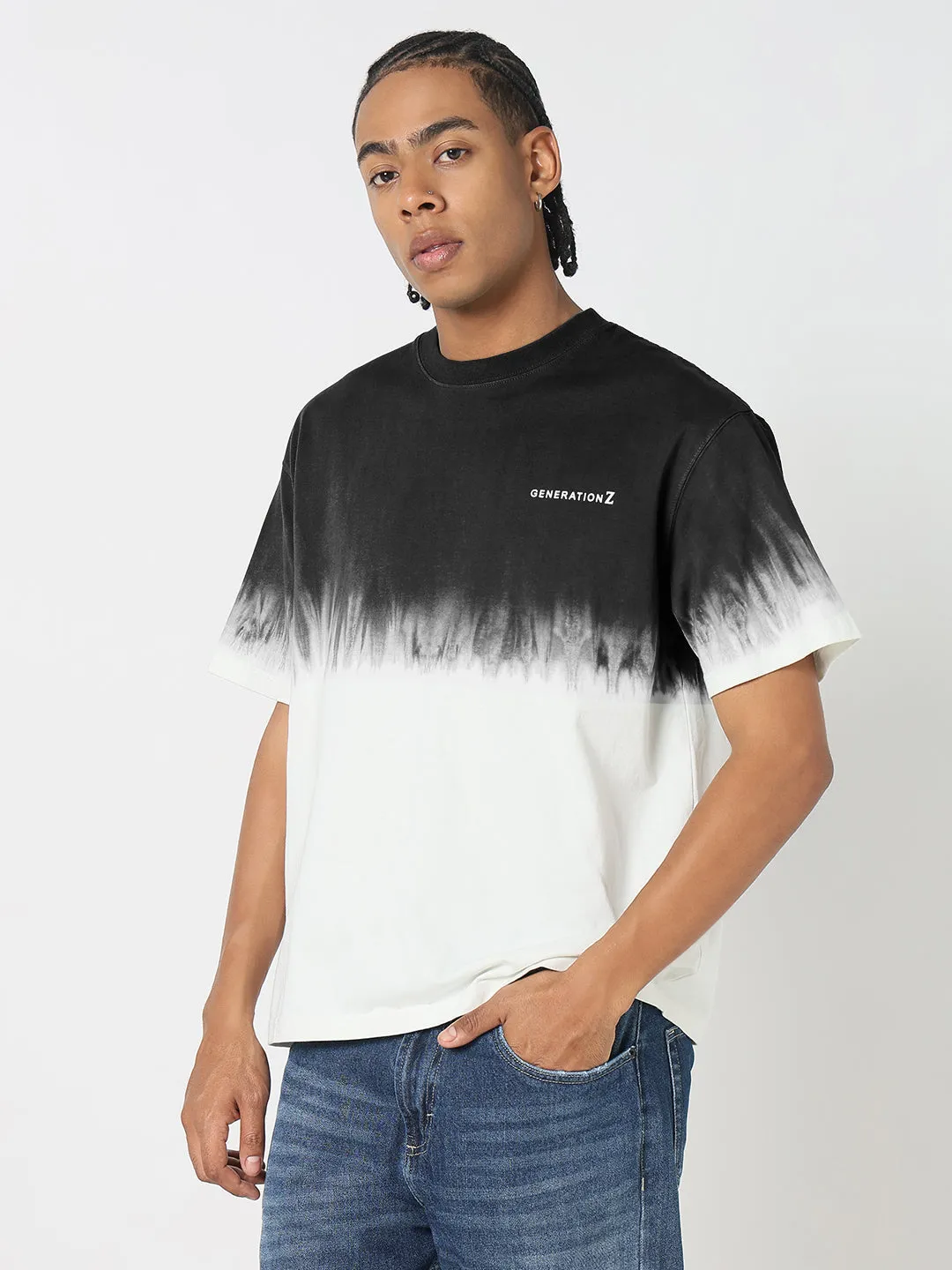 Men's Grey Tie and Dye Oversized T-Shirt MoistureWicking Warm Base
