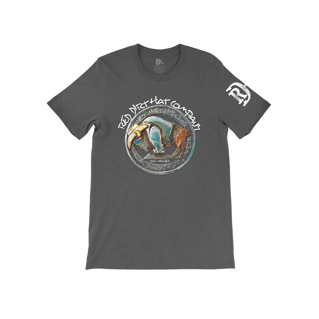 Red Dirt Hat Co. "Rock n' Roll Buffalo" T-Shirt in Dark Grey Boat neck style Casual Fashion