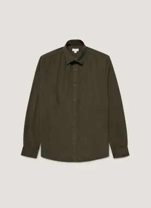 Men's Fine Cord Shirt in Dark Green Stretch Material