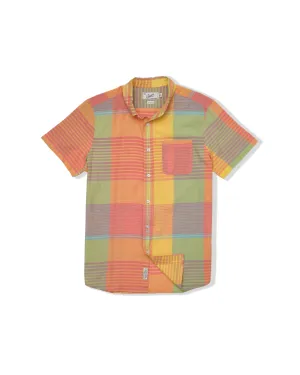 Classic Madras Plaid Short Sleeve Shirt - Orange Yellow Plaid Casual Comfort Top High Density Weave
