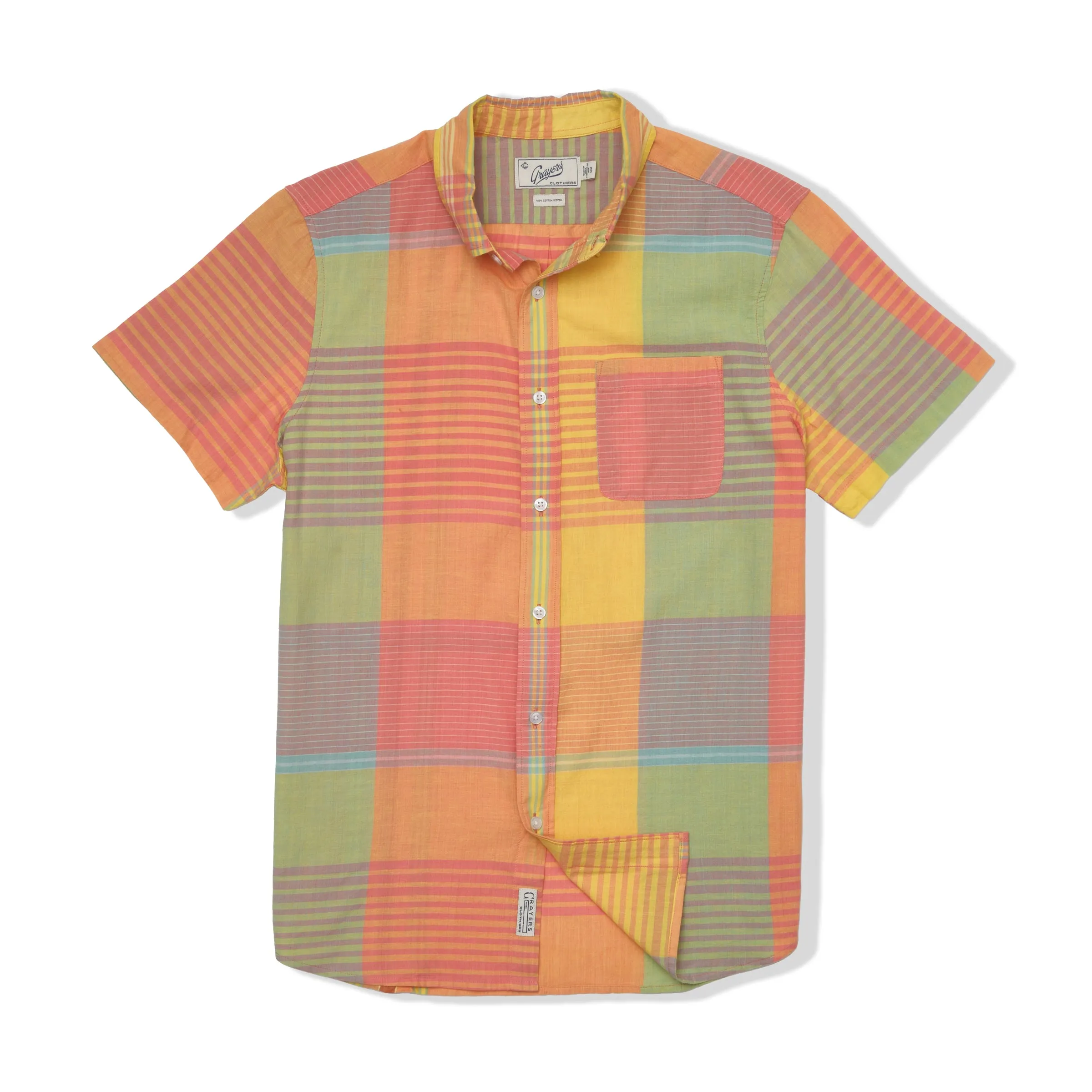 Classic Madras Plaid Short Sleeve Shirt - Orange Yellow Plaid On-the-Go Fashion Stylish and Relaxed