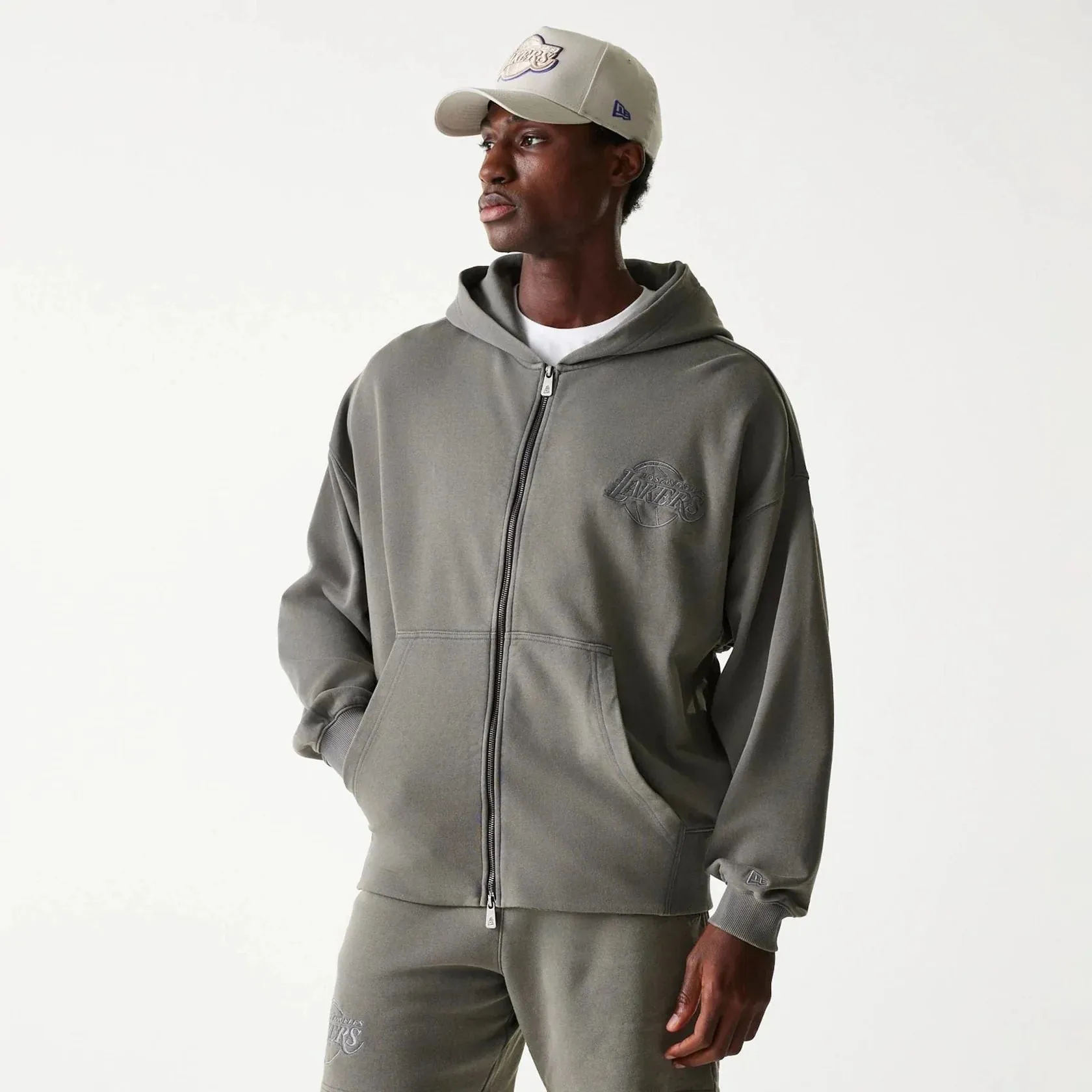 Fresh Fit Anti-static New Era LA Lakers NBA Washed Grey Full Zip Hoodie