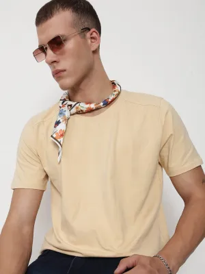 Music Mood Men's Cream Round Neck Regular Fit T-Shirt