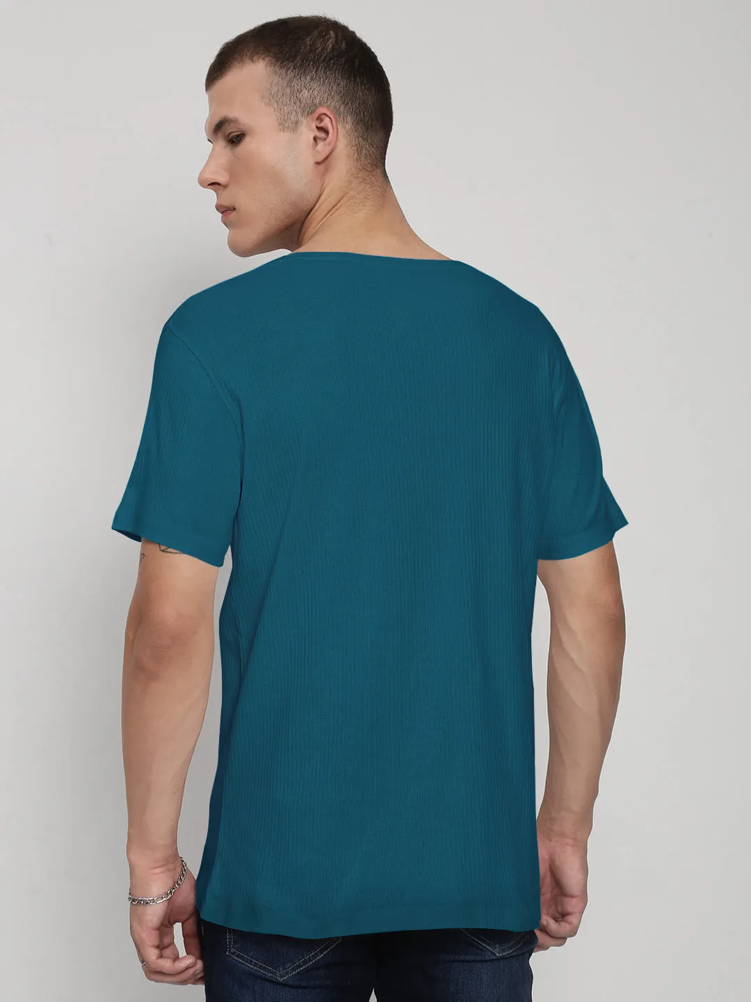 Men's Teal V-Neck Regular Fit T-Shirt Stretchable Material