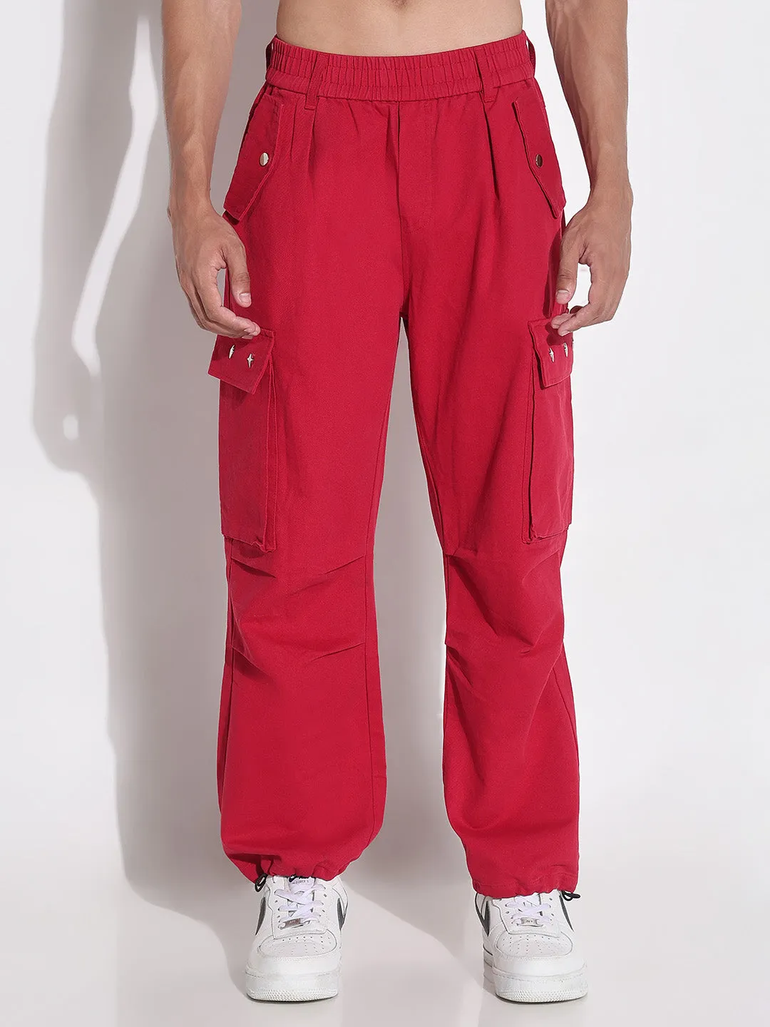 Men's Red Baggy Cargos Jeans Contemporary Wear