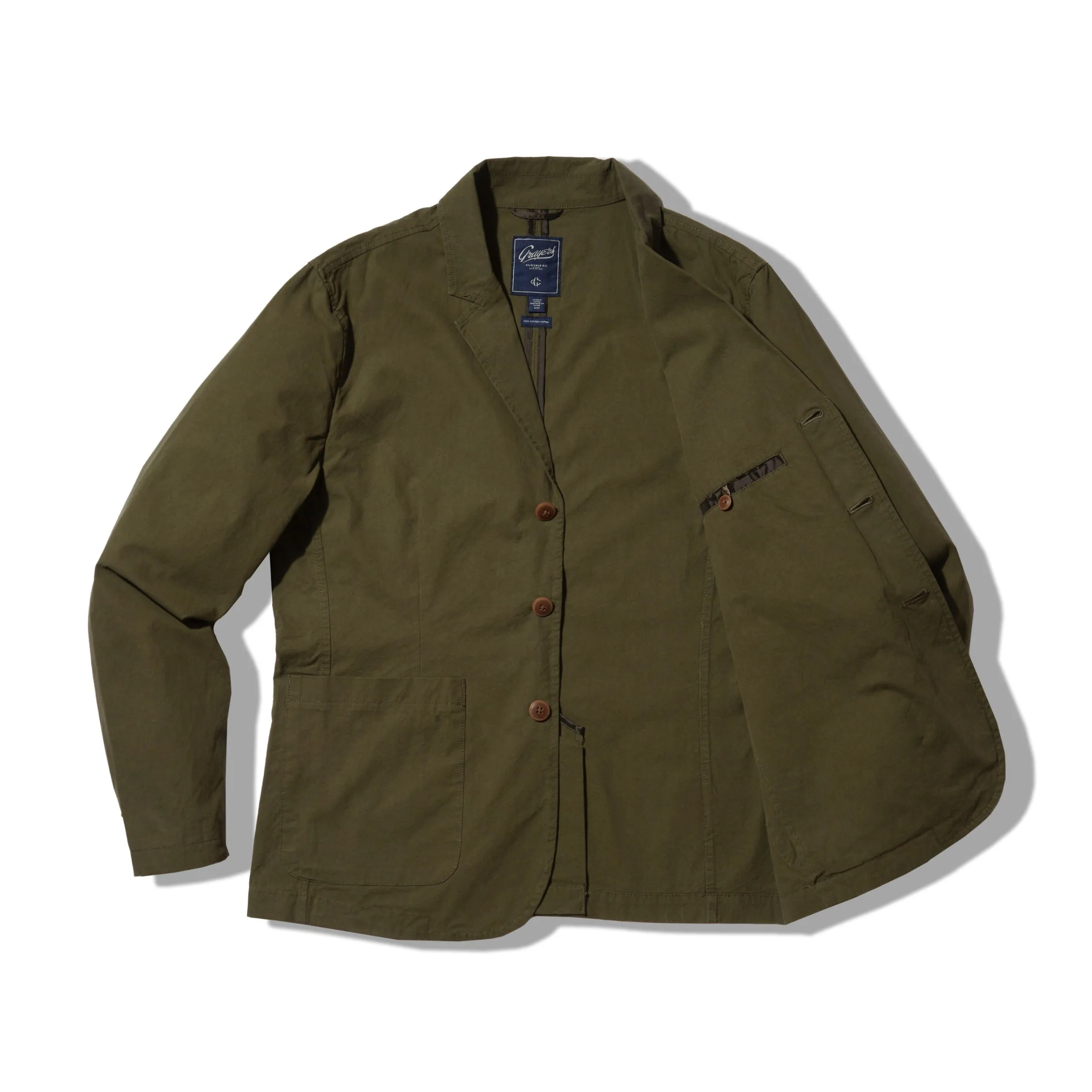 Low Profile Collar Design Mercer Cotton Blazer - Dark Olive