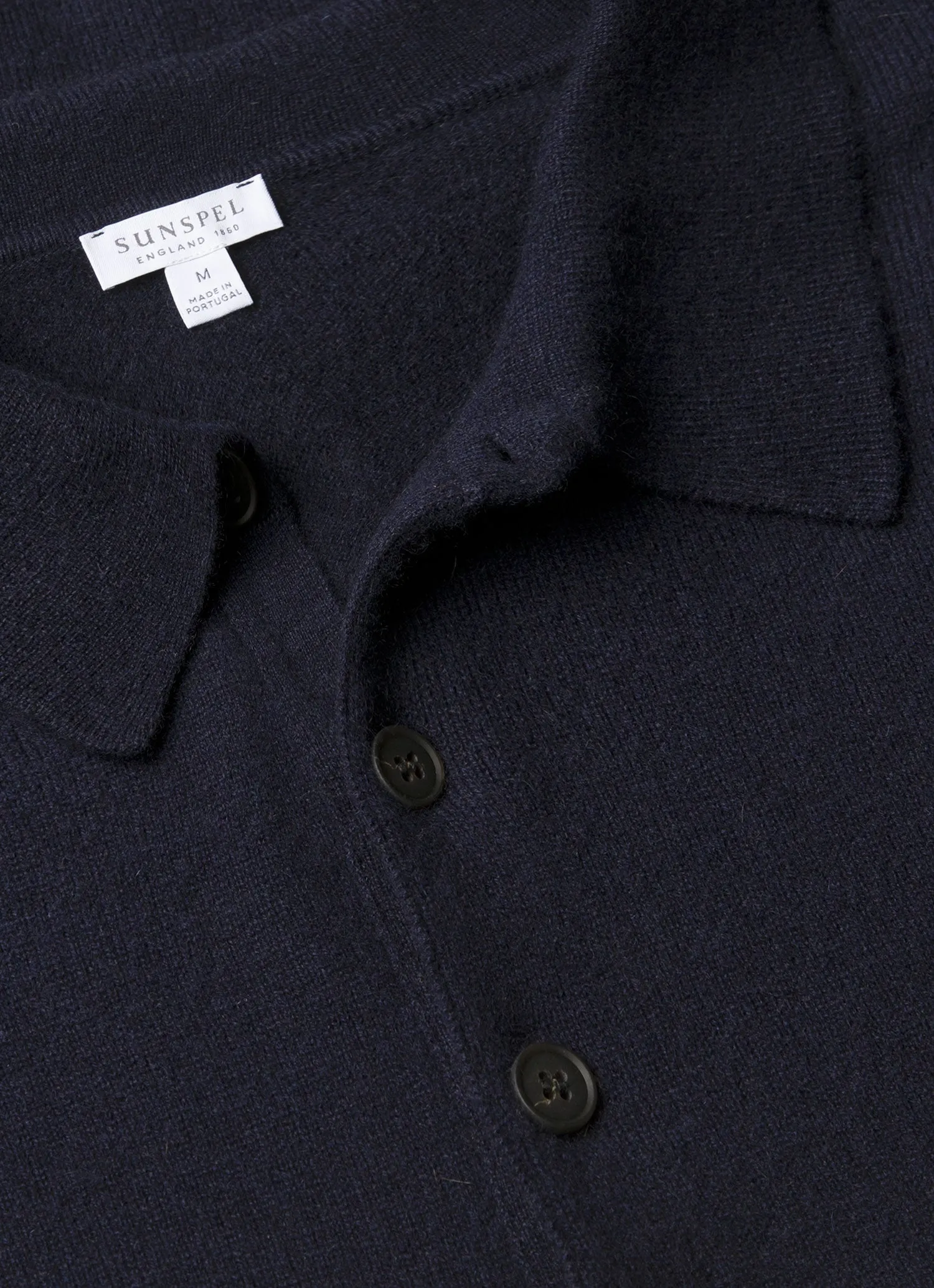 Minimal Shrinkage Adjustable Cuff Men's Cashmere Polo Shirt in Navy