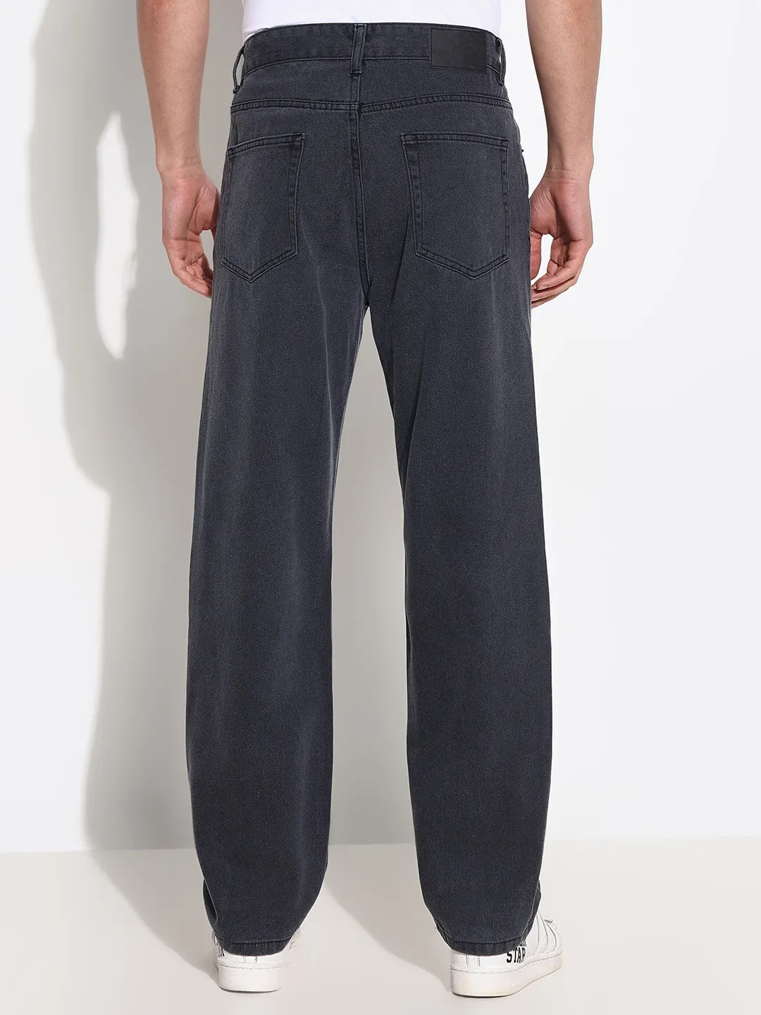 Soft Stretch Durable Fabric Men's Grey Straight Fit Acid Wash Jeans