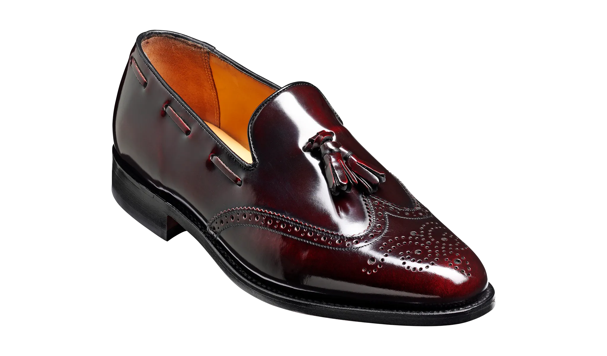Heel Fit Clive - Burgundy Hi-Shine Wingtip Loafer Shoe