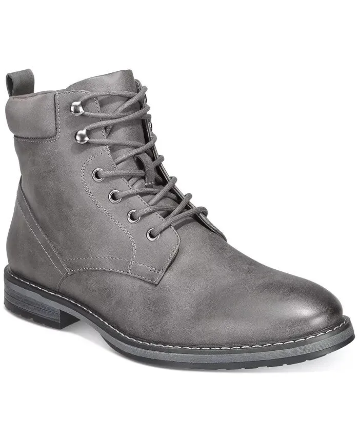 Club Room Westin 100134204 Boots Men's Gray Leather Lace Up Round Toe ZPO3752 Calm Expression Soft Interior