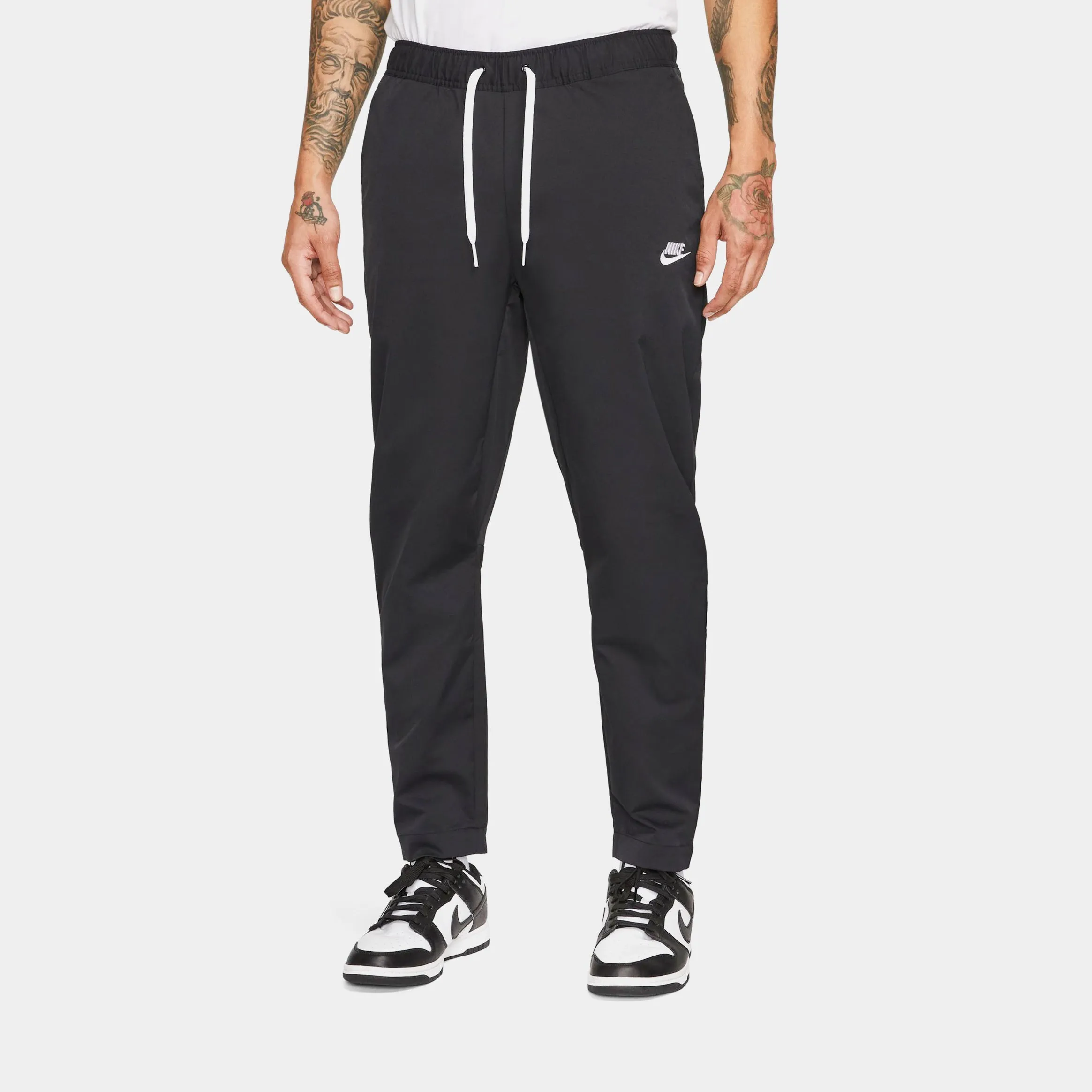 Button front Four Way Stretch Club Woven Tapered Leg Mens Pants (Black/White)