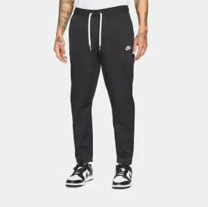 Button front Four Way Stretch Club Woven Tapered Leg Mens Pants (Black/White)