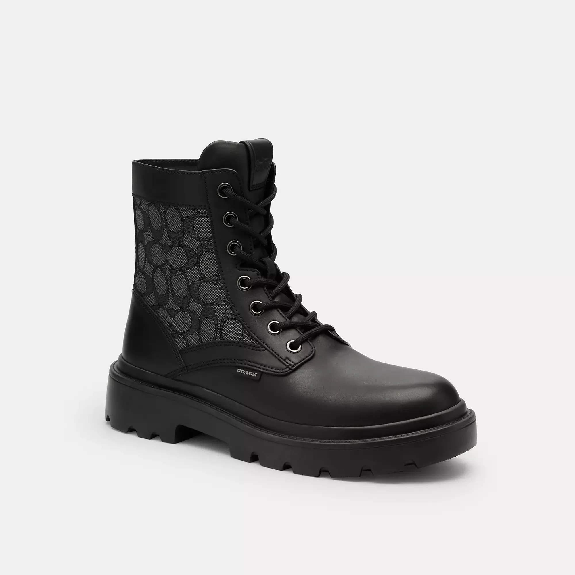 Refined Layer Coach Outlet Combat Boot With Signature Jacquard