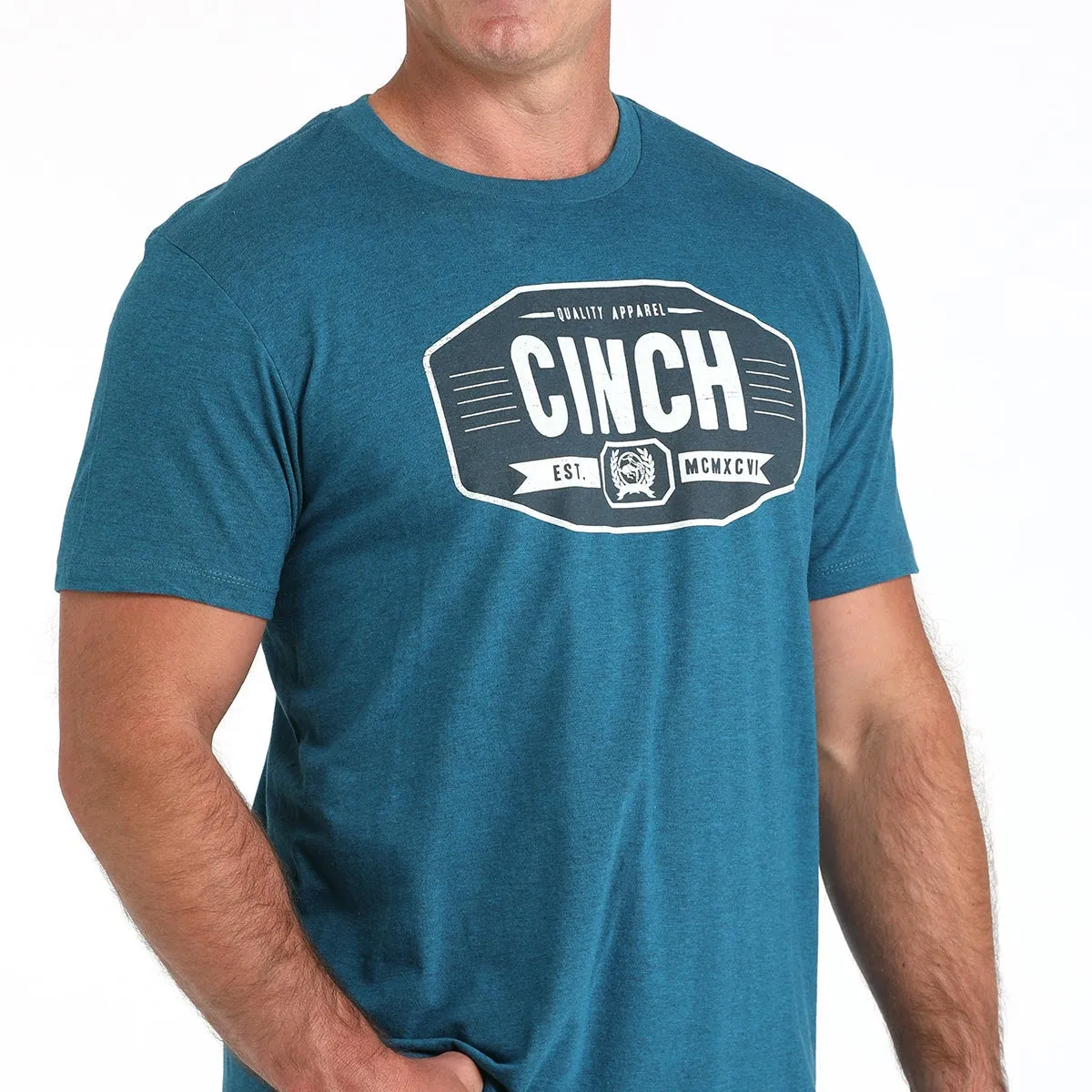 slim fit Cozy Wardrobe Cinch Men's Graphic Logo T-Shirt in Teal