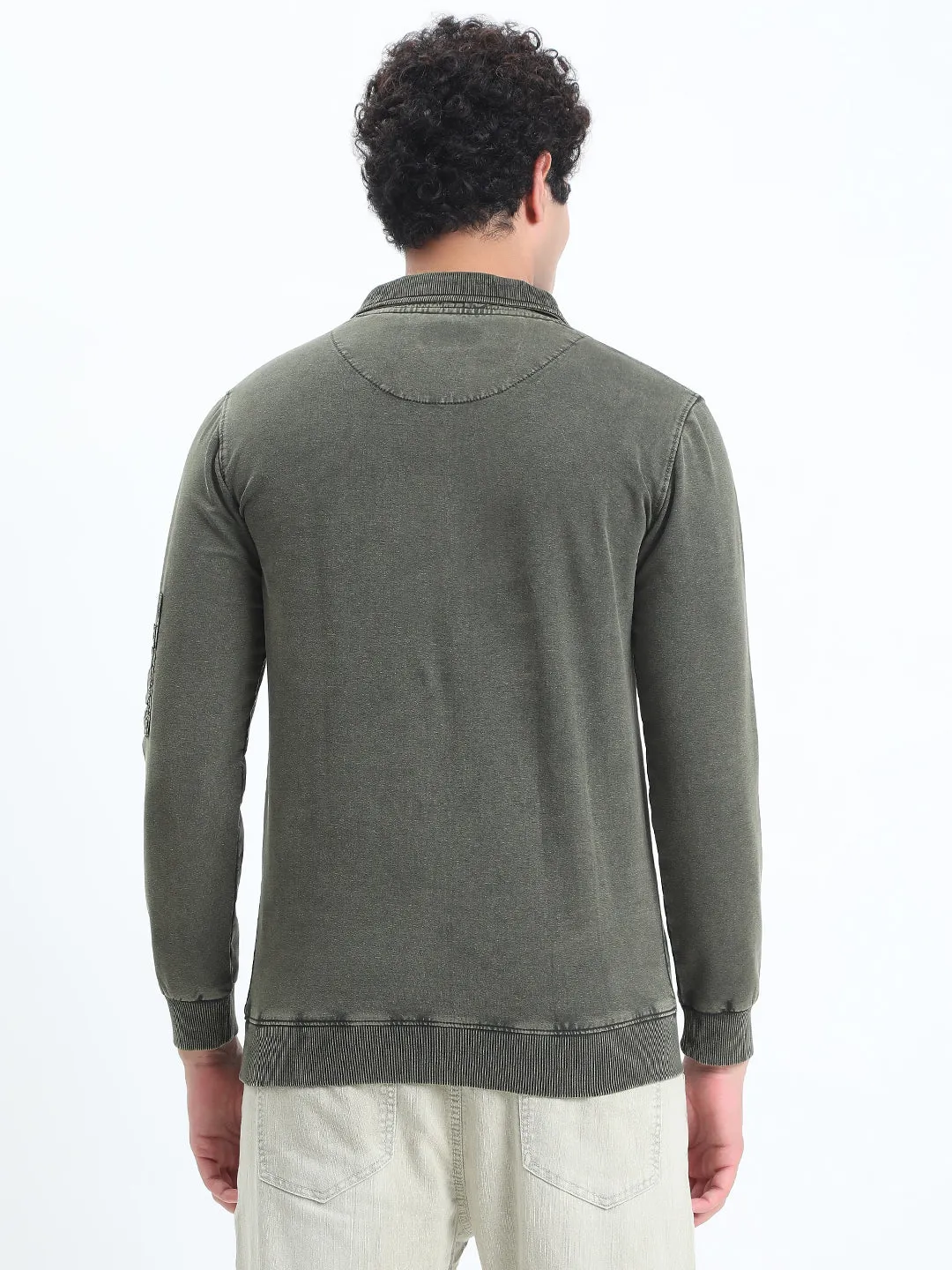 Men's Olive High Neck Ribbed Sweatshirt Road Trip