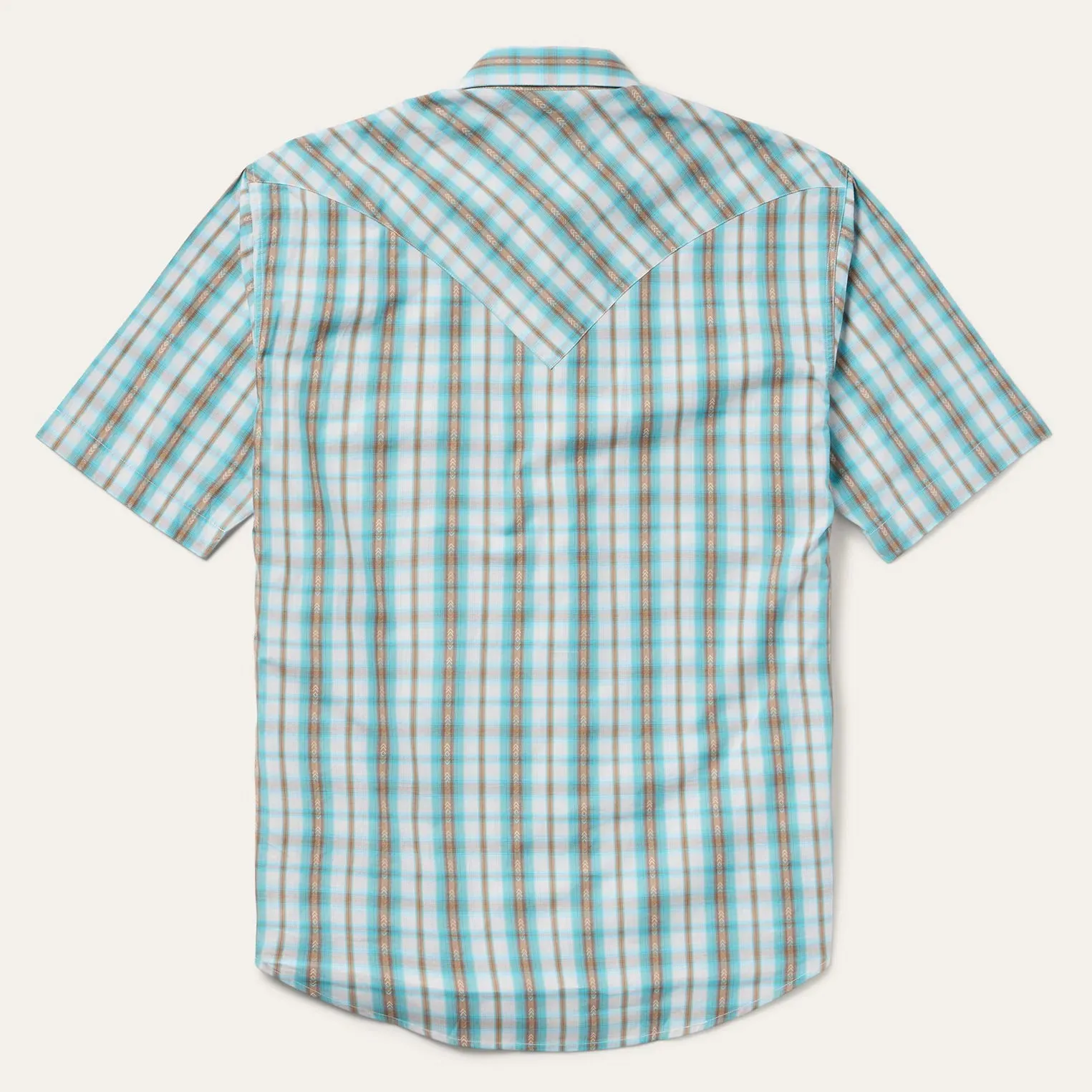 Flexible Weave Stetson Men's S/S Plaid Western Snap Shirt in Turquoise