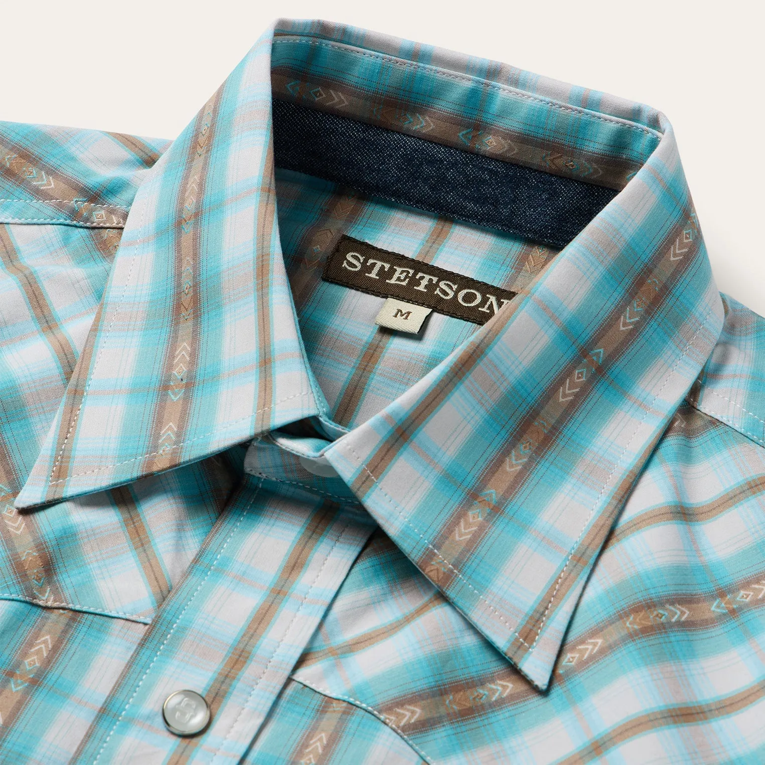 Stetson Men's S/S Plaid Western Snap Shirt in Turquoise Timeless Comfort Wear Unisex versatility