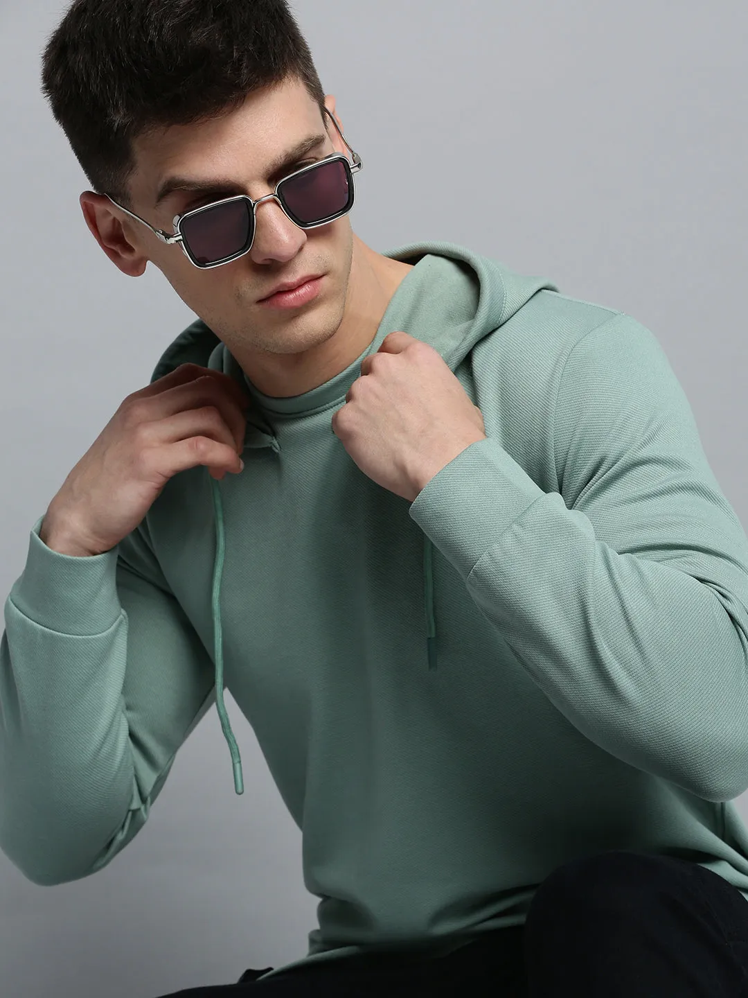 product weekend wear comfort Urban Relaxed Men's Green Hooded Pullover Cotton Sweatshirt