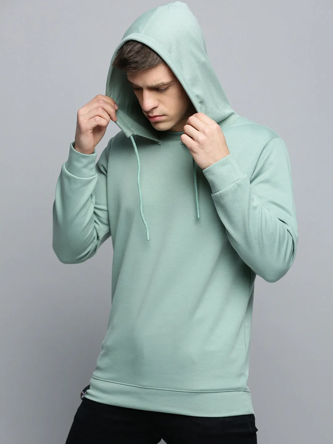 Men's Green Hooded Pullover Cotton Sweatshirt Tailored Fit
