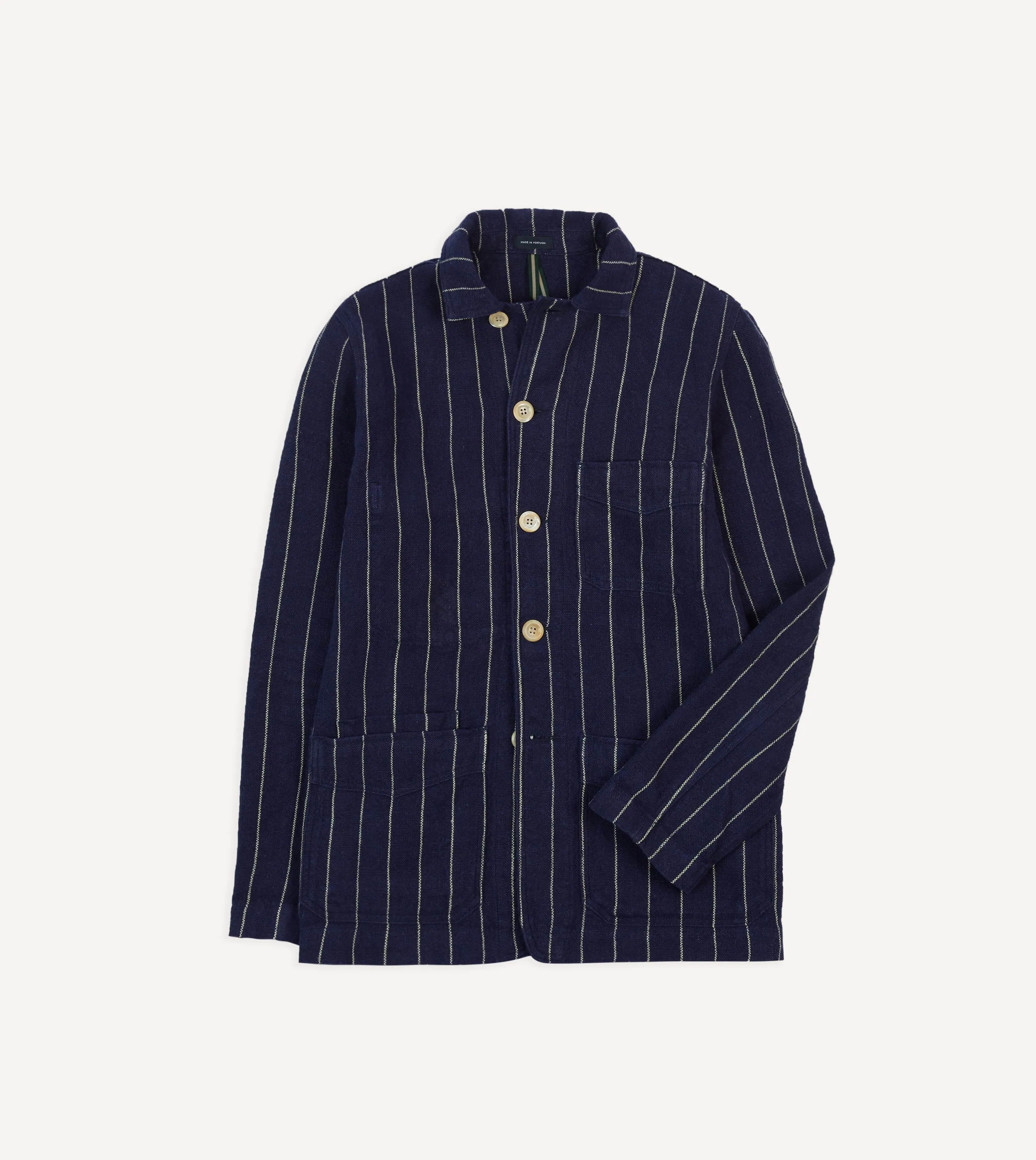 Thermo Regulating Fabric Navy Pinstripe Heavy Linen Five-Pocket Chore Jacket