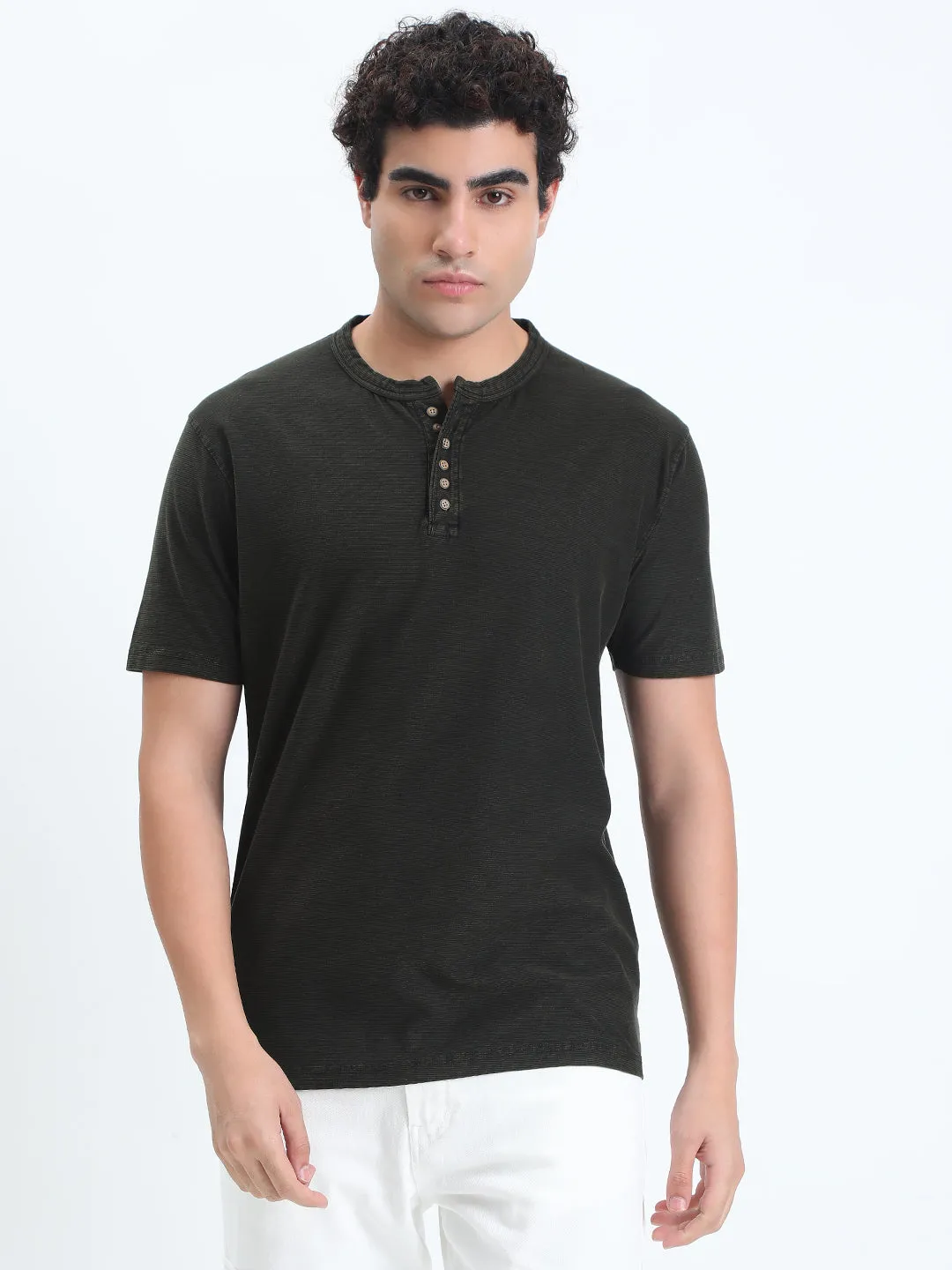 lightweight pants Men's Olive Henley Collar Regular Fit T-Shirt