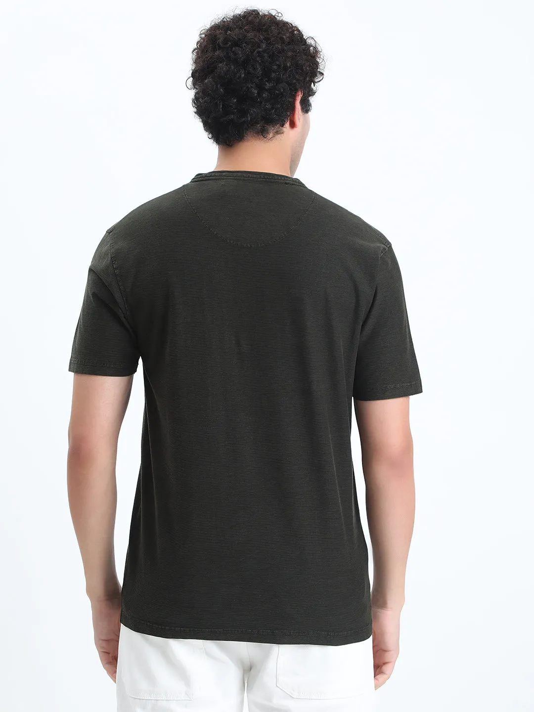 Shoot Mood Men's Olive Henley Collar Regular Fit T-Shirt