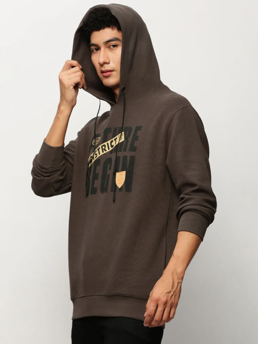 Men's Grey Typography Printed Cotton Hooded Sweatshirt product launch Practical Wear