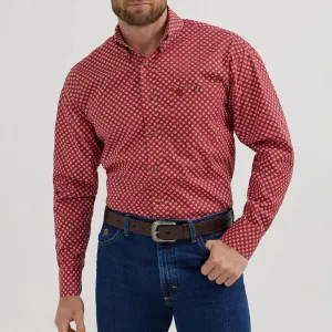 Cozy Wardrobe Minimalistic Wear Wrangler Men's L/S George Strait Floral Medallion Button Down Shirt in Ruby Flower