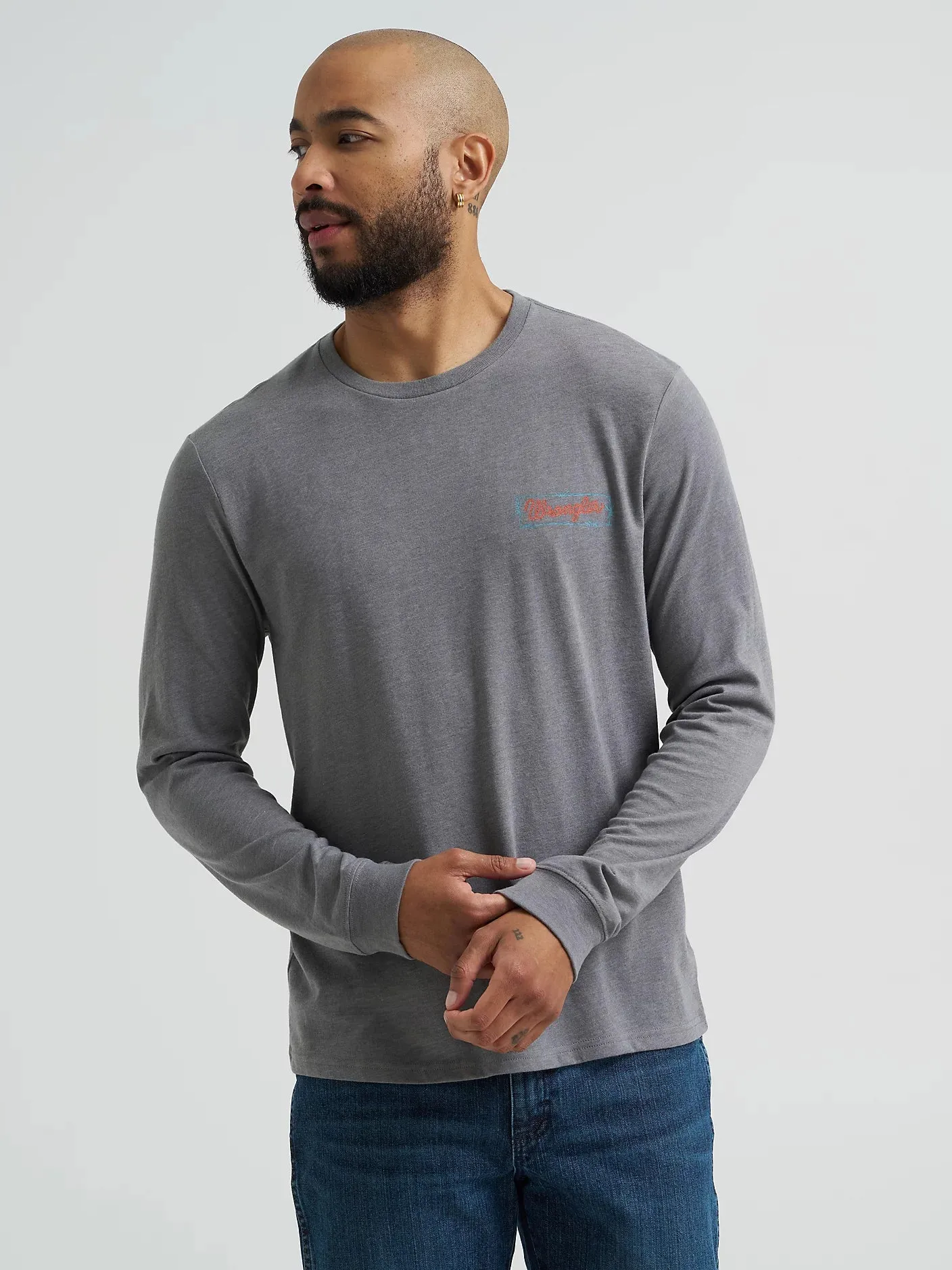 Wrangler Men's L/S Cowboy Back Graphic Tee in Graphite Heather hypoallergenic material