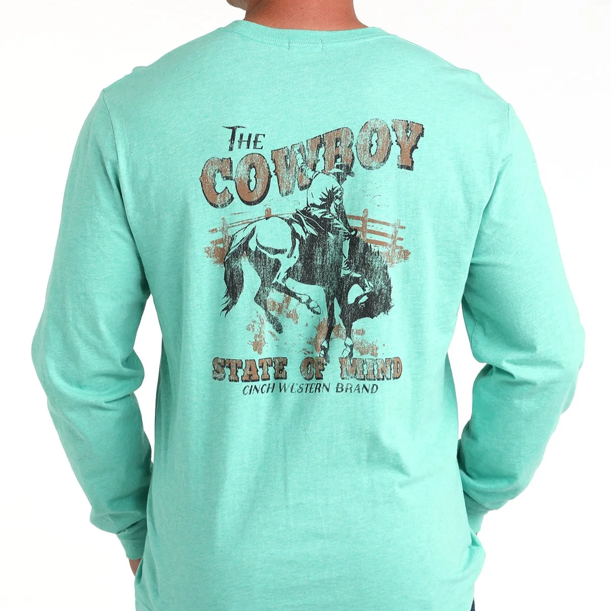 Stretchable Fabric Cinch Men's L/S Rodeo Graphic Logo T-Shirt in Turquoise