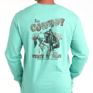 Stretchable Fabric Cinch Men's L/S Rodeo Graphic Logo T-Shirt in Turquoise