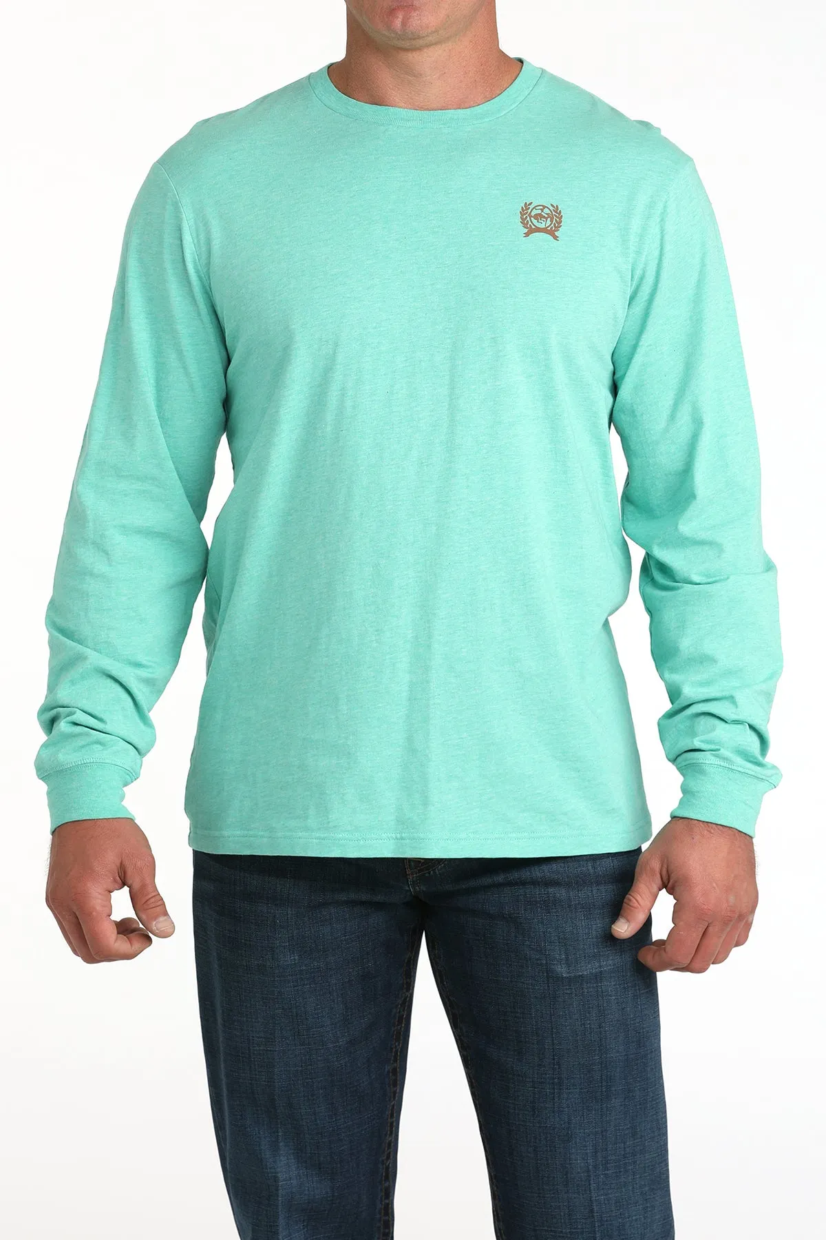 Low Impact Processing regular but not boring Cinch Men's L/S Rodeo Graphic Logo T-Shirt in Turquoise