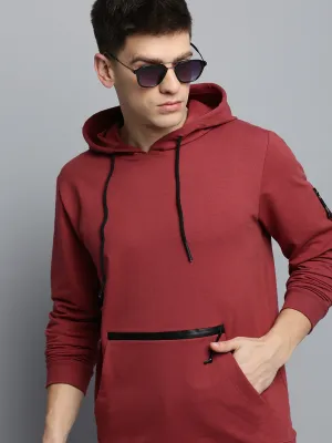 Men's Maroon Hooded Pullover Sweatshirt Branded Look Core Minimal