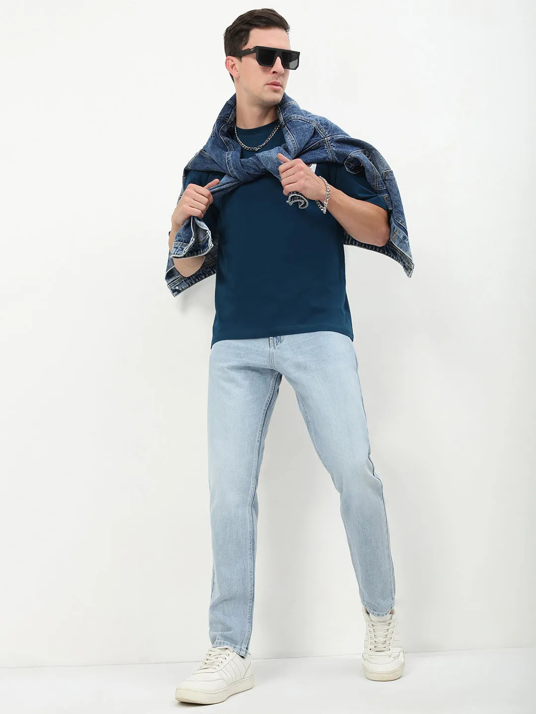 Men's Blue Solid Straight Fit Jeans Timeless Design