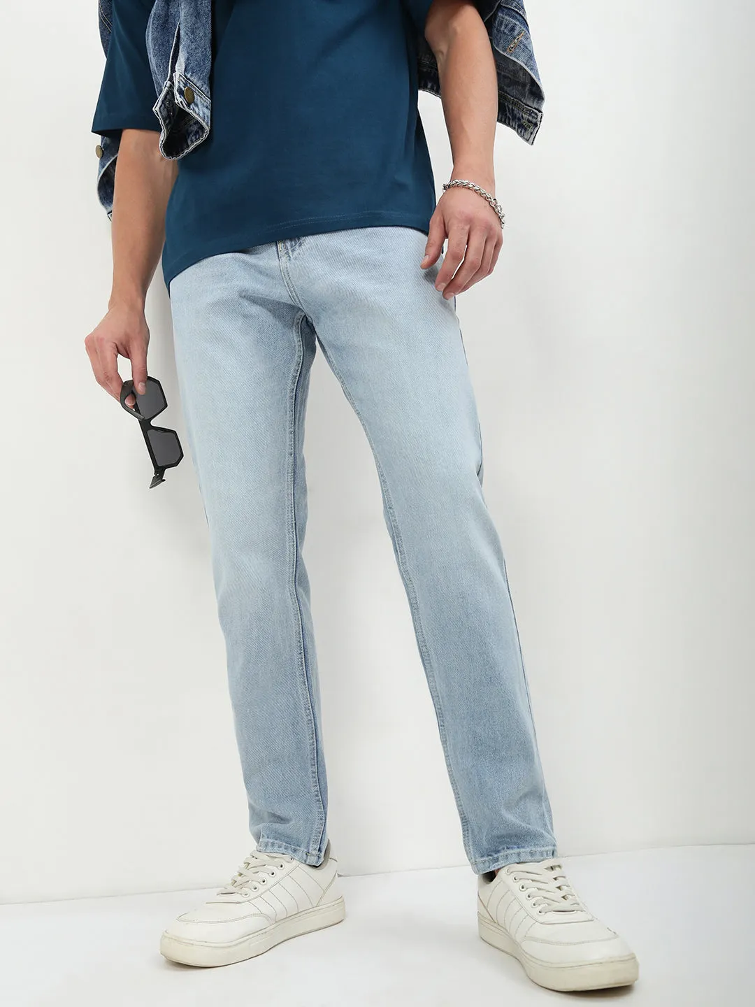 Men's Blue Solid Straight Fit Jeans Neutral Style