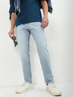 Men's Blue Solid Straight Fit Jeans Neutral Style