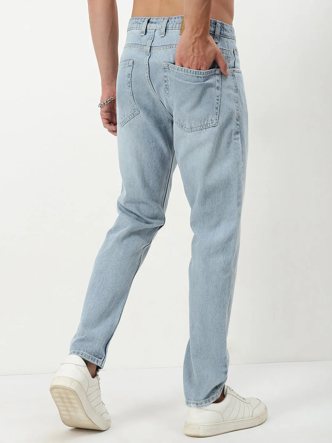 Men's Blue Solid Straight Fit Jeans Chill Outfit Relaxed Style Earthy Parent Style Evening Stroll Festival Outfit