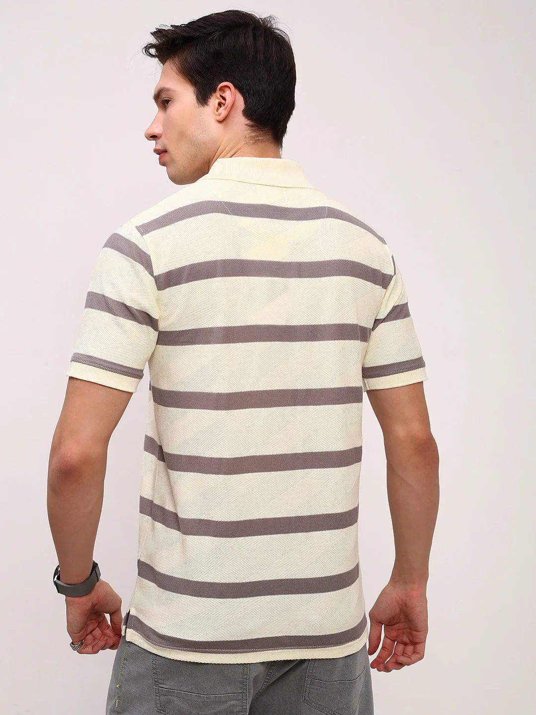 Men's Cream Striped Casual T-Shirt product duck cloth ruggedness