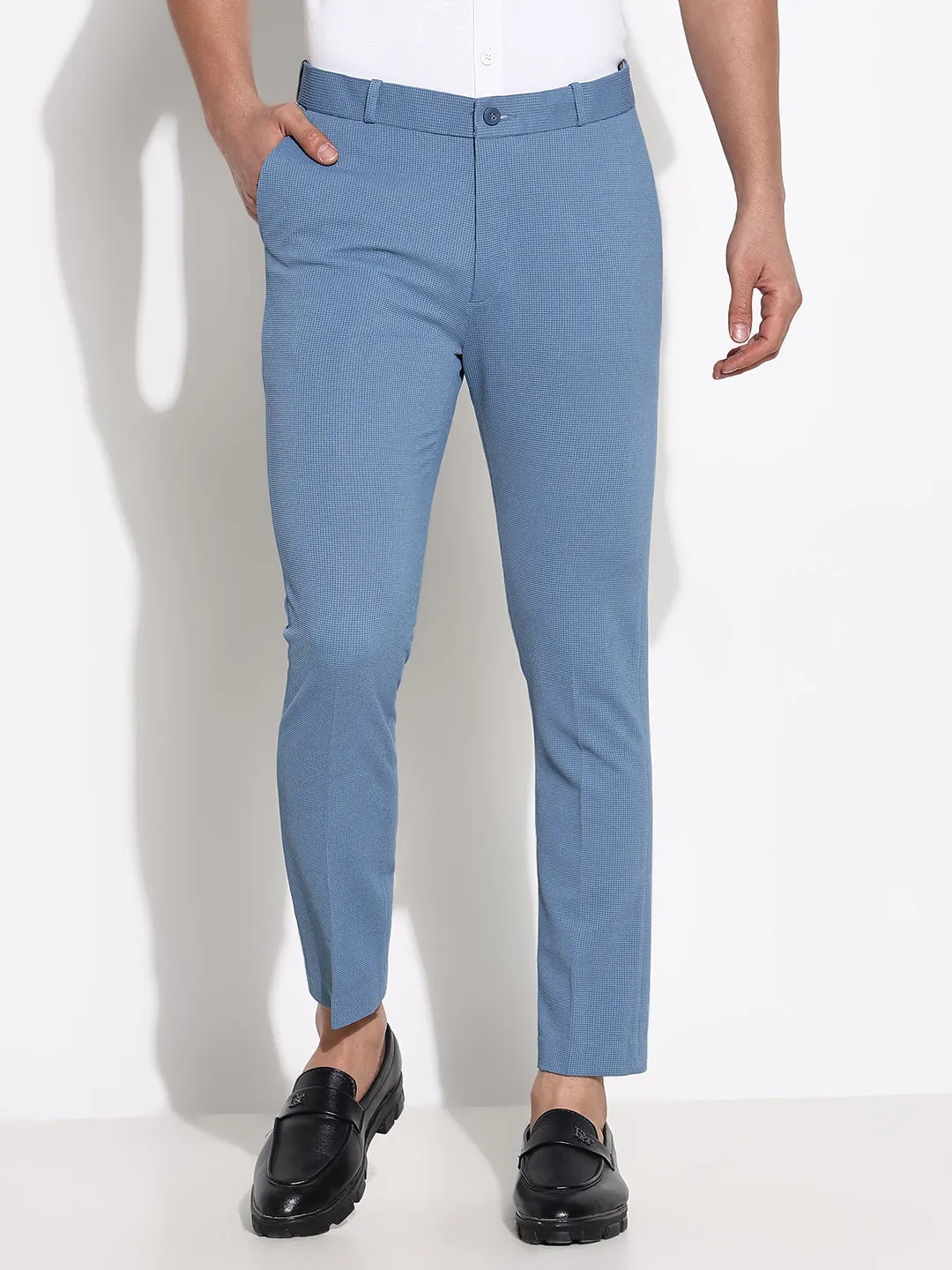 Trendy Comfort Men's Blue Solid Slim Fit Formal Trousers