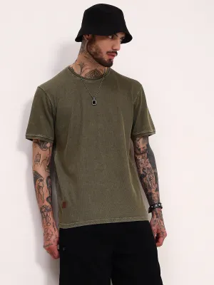 Men's Olive Solid Round Neck Oversized Cotton T-Shirt product lace femininity consumer preference