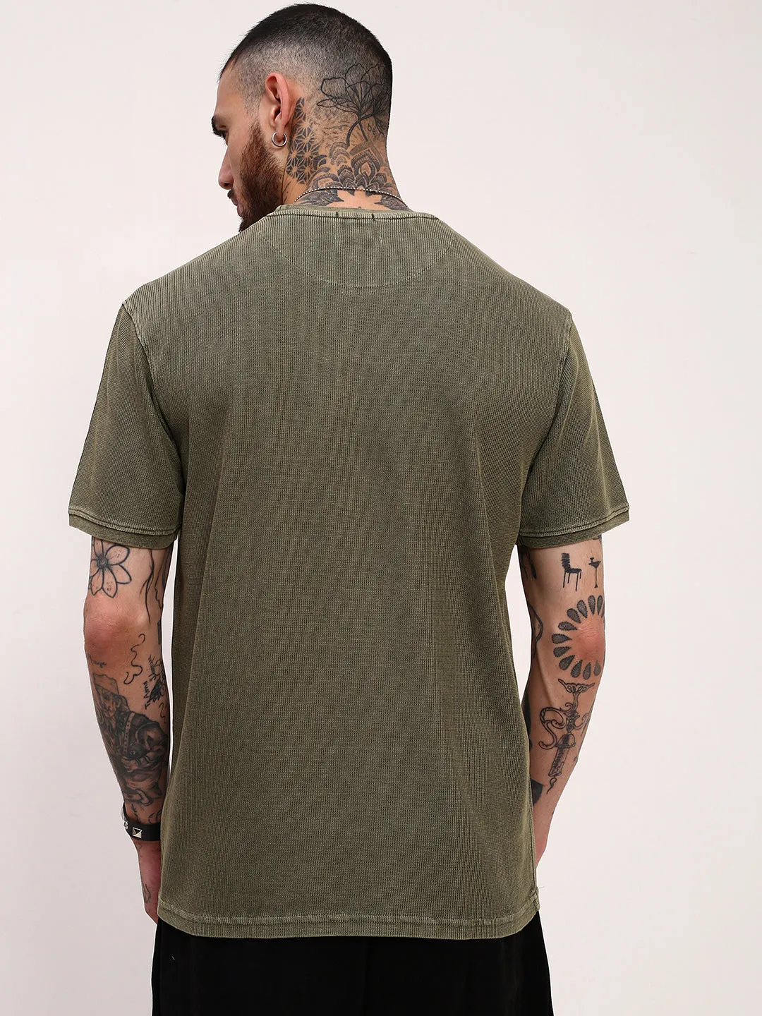 Active Design Stylish Wear Men's Olive Solid Round Neck Oversized Cotton T-Shirt